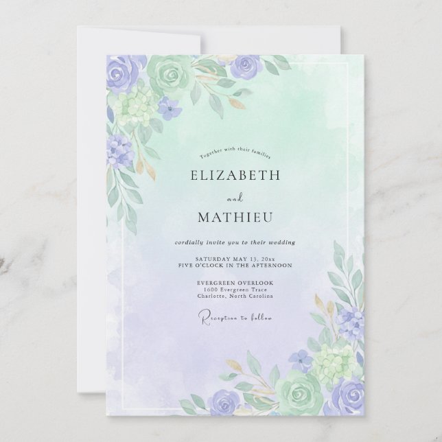Convite Casamento Folha de Celadonte Roxo (Frente)