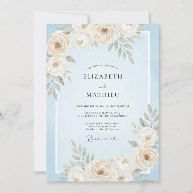Convite Casamento Folha de Flor de Creme (Frente)
