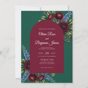 Convite Casamento Folha de Floresta Carmesim