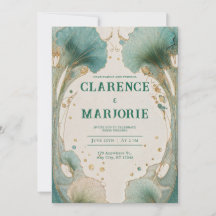 Casamento Folha de Ginkgo em Teal e Dourado Art No
