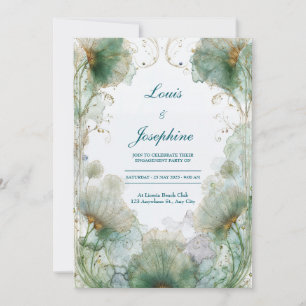 Convite Casamento Folha de Ginkgo Verde Mar Novo Art Gold