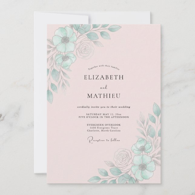Convite Casamento Folha de Hortelã Rosa (Frente)