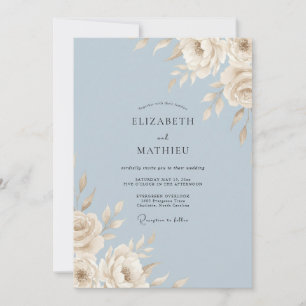 Convite Casamento Folha de Marfim Azul Aço