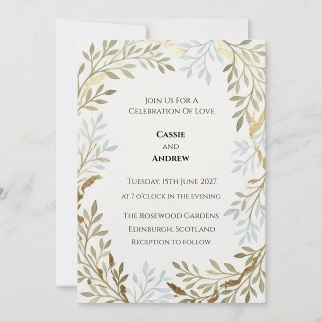 Convite Casamento Folha de Oliveira Salvia (Frente)