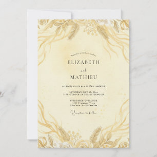 Convite Casamento Folha de Ouro Champagne