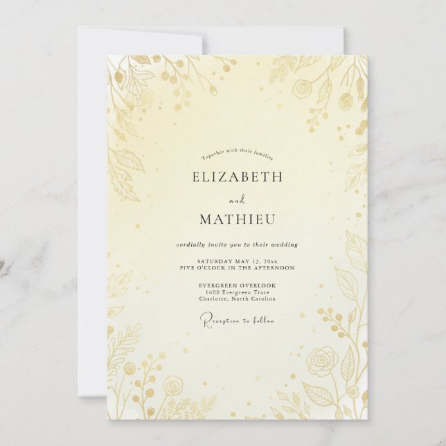 Convite Casamento Folha de Ouro Manteiga (Frente)