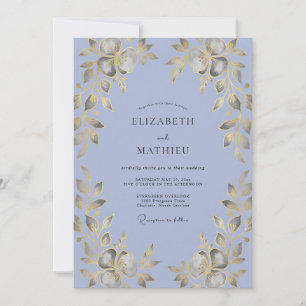 Convite Casamento Folha de Ouro Periwinkle