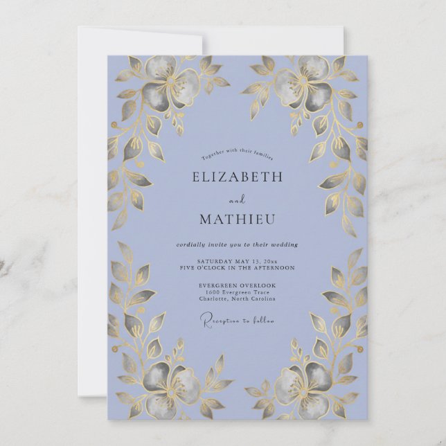 Convite Casamento Folha de Ouro Periwinkle (Frente)