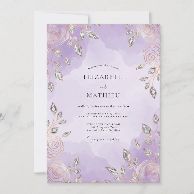 Convite Casamento Folha de Prata Violeta (Frente)