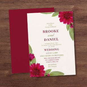 Convite Casamento Folha de Salvia Zinnia Borgonha
