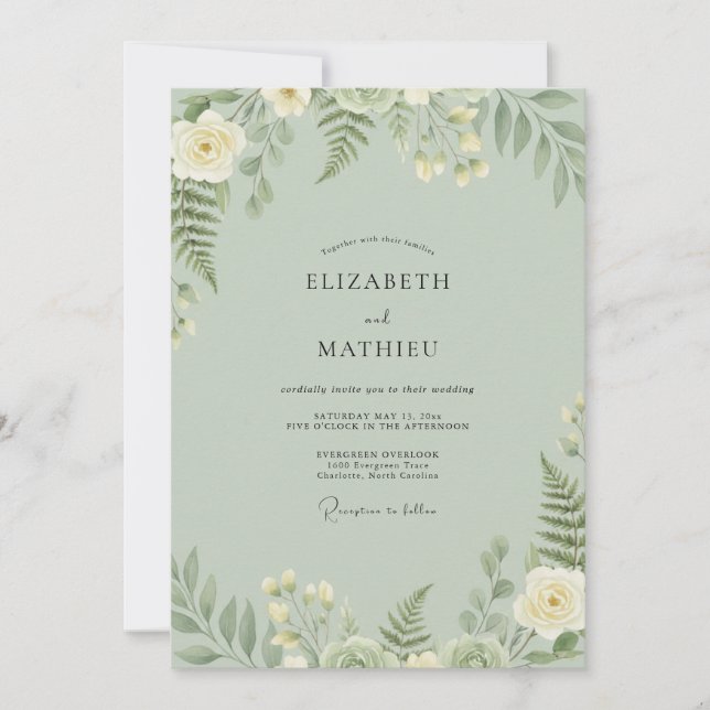 Convite Casamento Folha de Samambaia Celadon (Frente)