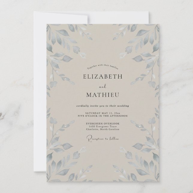 Convite Casamento Folha de Taupe Prata (Frente)