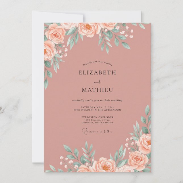Convite Casamento Folha de Terracota Blush (Frente)