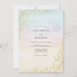 Convite Casamento Folha Dourada Champagne