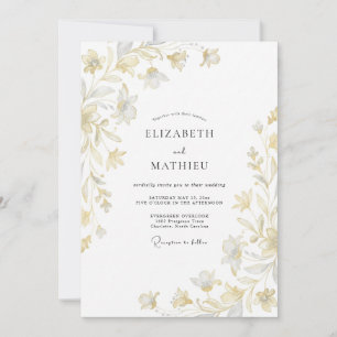 Convite Casamento Folha Dourada Champanhe