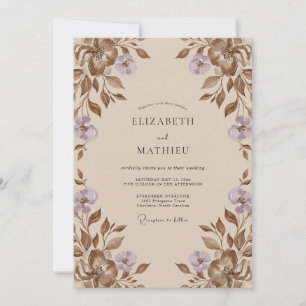 Convite Casamento Folha Lilás Taupe