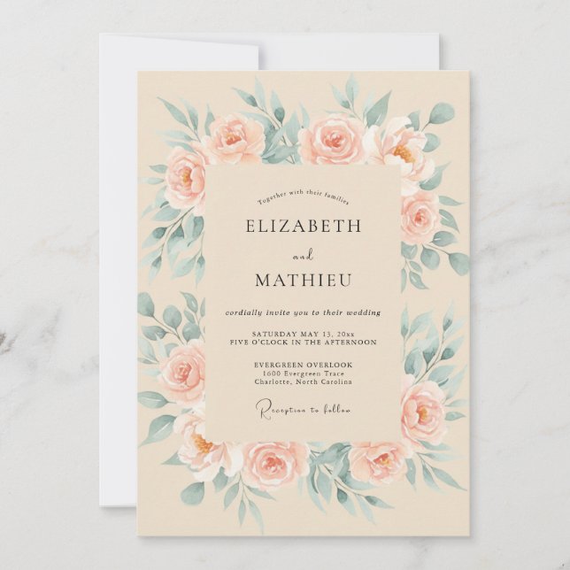 Convite Casamento Folha Menta Champagne (Frente)