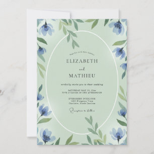 Convite Casamento Folha Mint Cornflower Silvestre