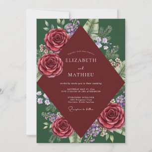 Convite Casamento Folha Tropical Carmesim