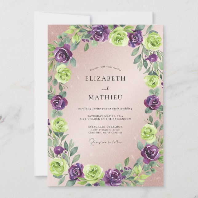 Convite Casamento Folha Verde-Amarelo Violeta (Frente)