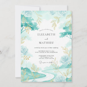 Convite Casamento Folhado Aqua Gold