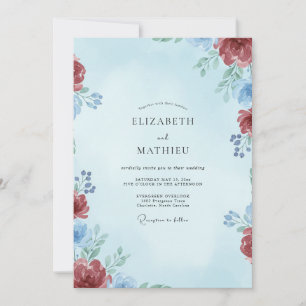 Convite Casamento Folhado Azul Carmesim