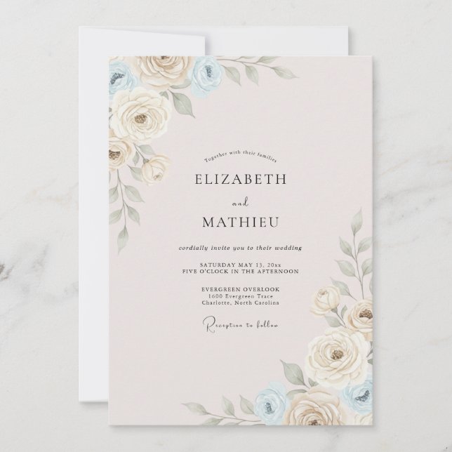 Convite Casamento Folhado Azure Champanhe Dourado (Frente)