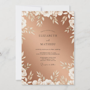 Convite Casamento Folhado Branco Cobre