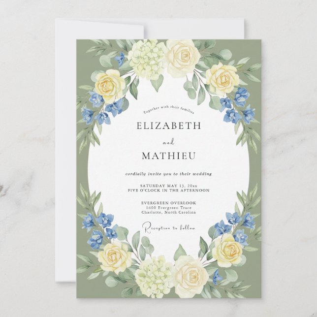 Convite Casamento Folhado de Borragem Azul (Frente)