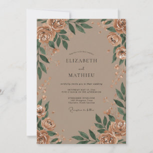 Convite Casamento Folhado de Cobre Taupe