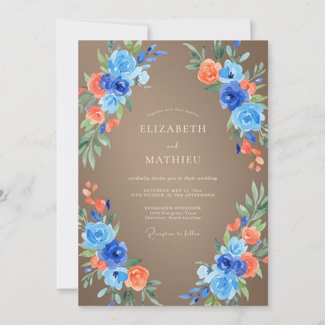 Convite Casamento Folhado de Coral Azul (Frente)