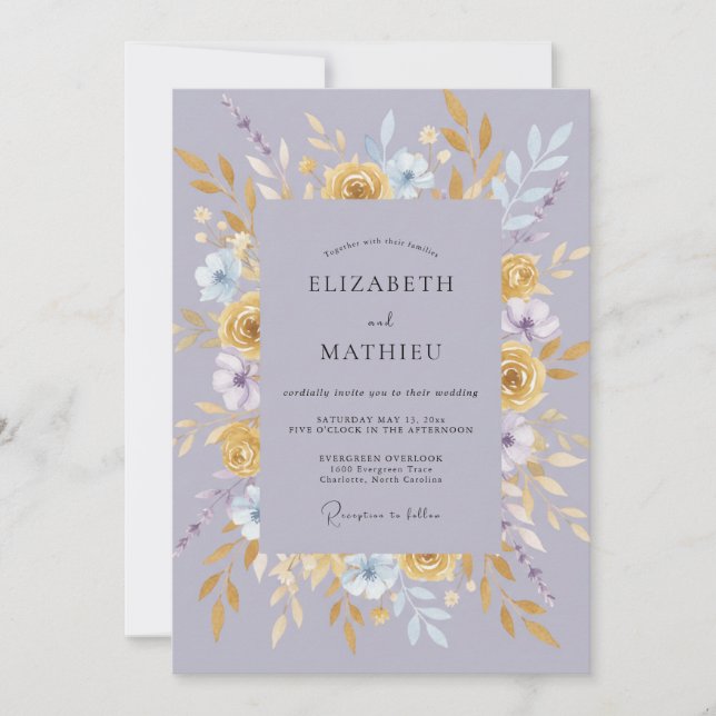 Convite Casamento Folhado de Dourado Morna Vinca (Frente)