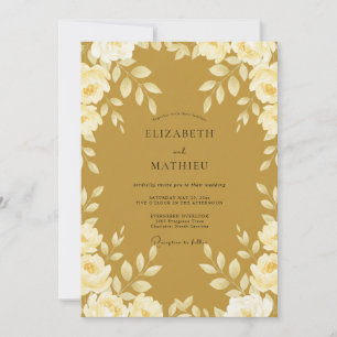 Convite Casamento Folhado de Dourado Mostarda