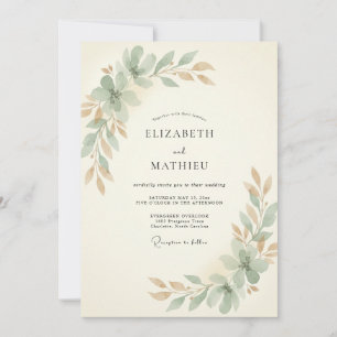 Convite Casamento Folhado de Folhas de Cobre Champagne