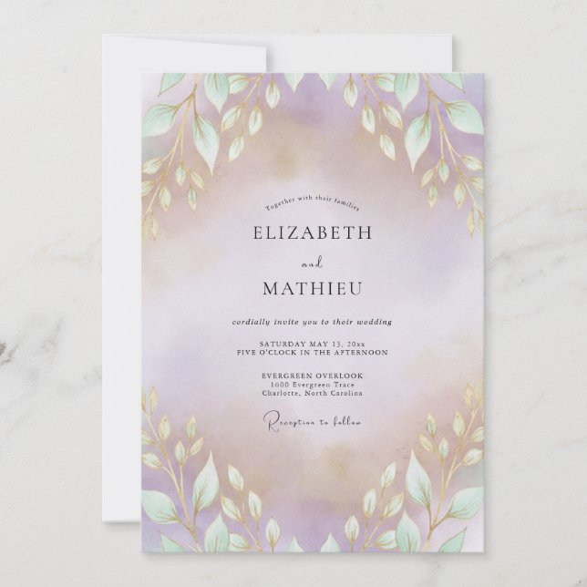 Convite Casamento Folhado de Ouro e Ametista (Frente)