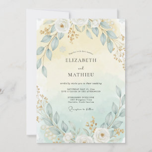 Convite Casamento Folhado Dourado Aqua Warm