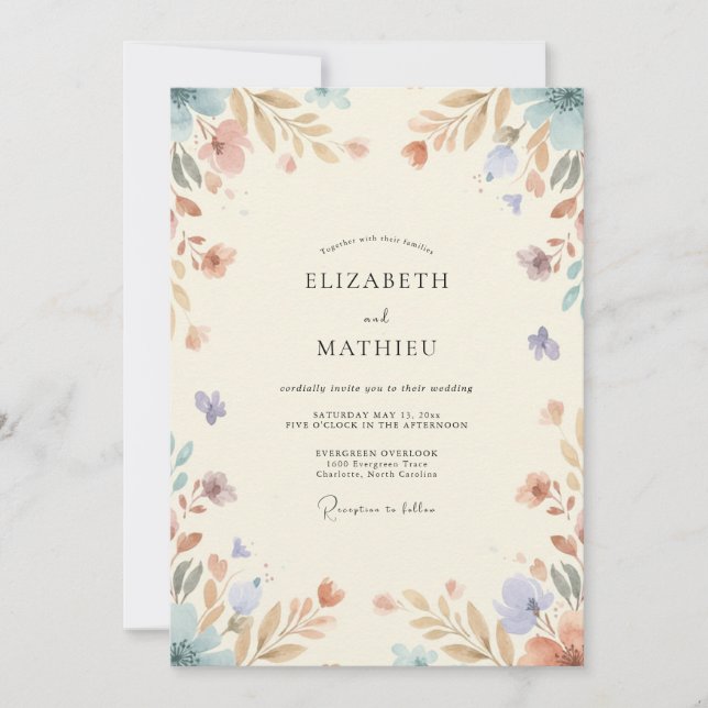 Convite Casamento Folhado Dourado e Periwinkle (Frente)