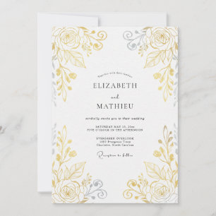 Convite Casamento Folhado em Dourado Metálico