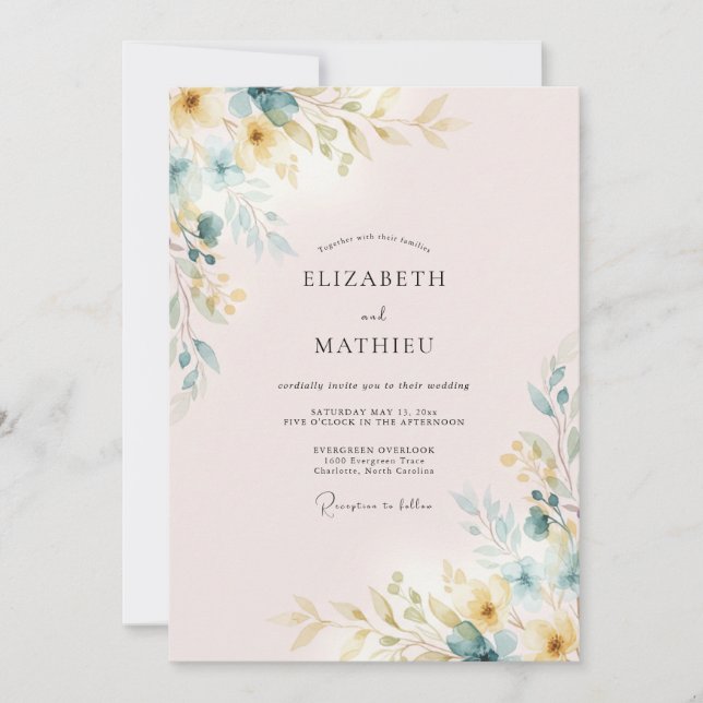 Convite Casamento Folhado em Dourado Rosa (Frente)