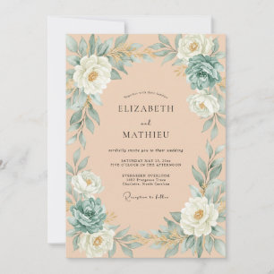 Convite Casamento Folhagem Água Dourada Apricot