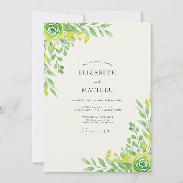 Convite Casamento Folhagem Amarela Chartreuse (Frente)