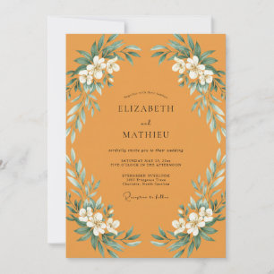 Convite Casamento Folhagem Aquarela Mostarda