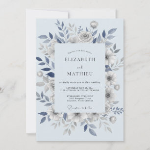 Convite Casamento Folhagem Azul Aço