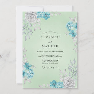 Convite Casamento Folhagem Azul Claro Menta