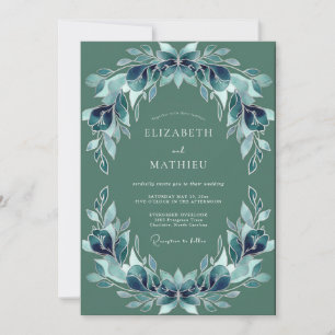 Convite Casamento Folhagem Azul-Verde