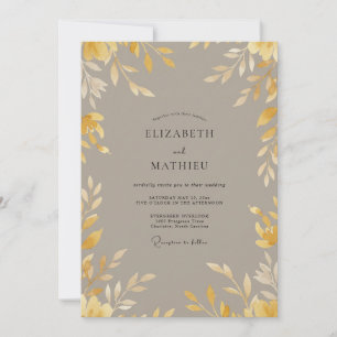 Convite Casamento Folhagem Bege Ocre