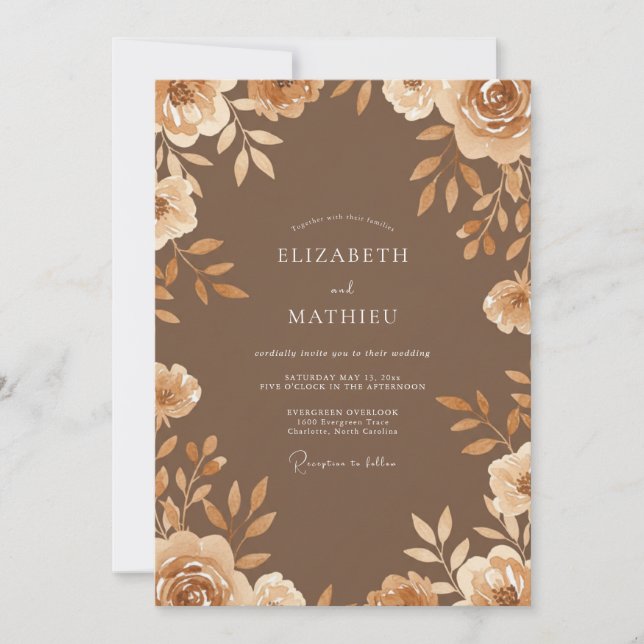 Convite Casamento Folhagem Bronze Mel (Frente)