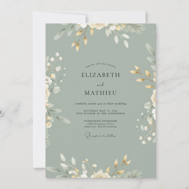Convite Casamento Folhagem Celadon (Frente)