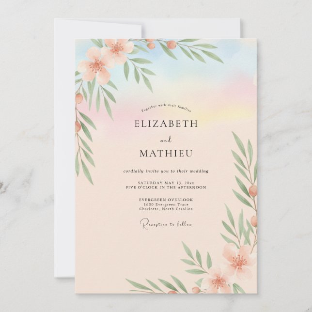 Convite Casamento Folhagem Céu Dourado (Frente)