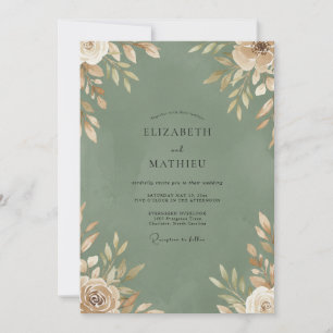 Convite Casamento Folhagem Champanhe Musgo